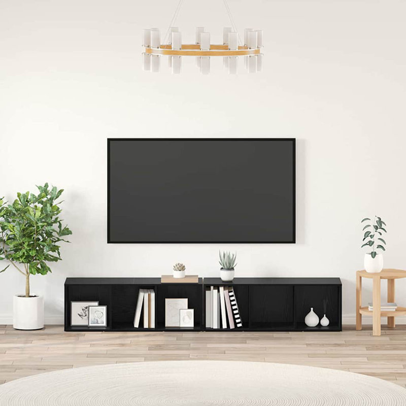 TV Cabinet Set 2 Pcs Engineered Wood, Black Oak