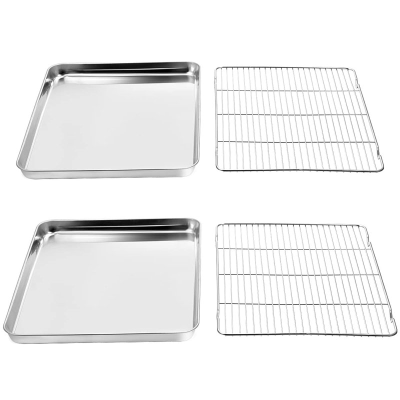 Ensemble de plaques à pâtisserie et de plaques à pâtisserie [2 feuilles + 2 grilles], moule à biscuits en acier inoxydable avec grille de refroidissement, taille 16 x 12 x 1 pouce, non toxique, robuste et facile à nettoyer