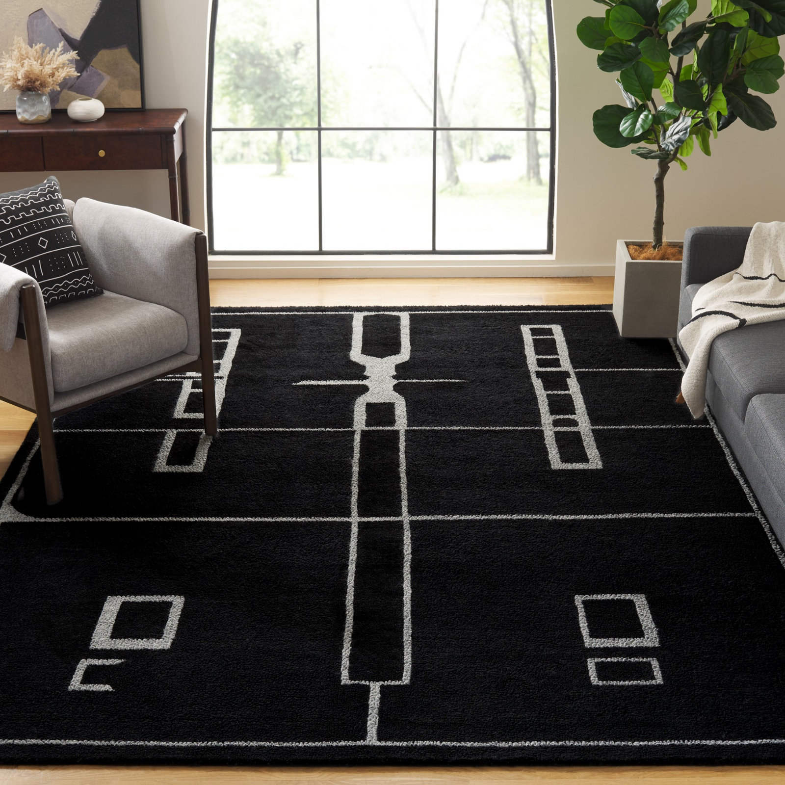 Murcia Hand-Woven Abstract Wool Rug, Rectangle 5' x 8'