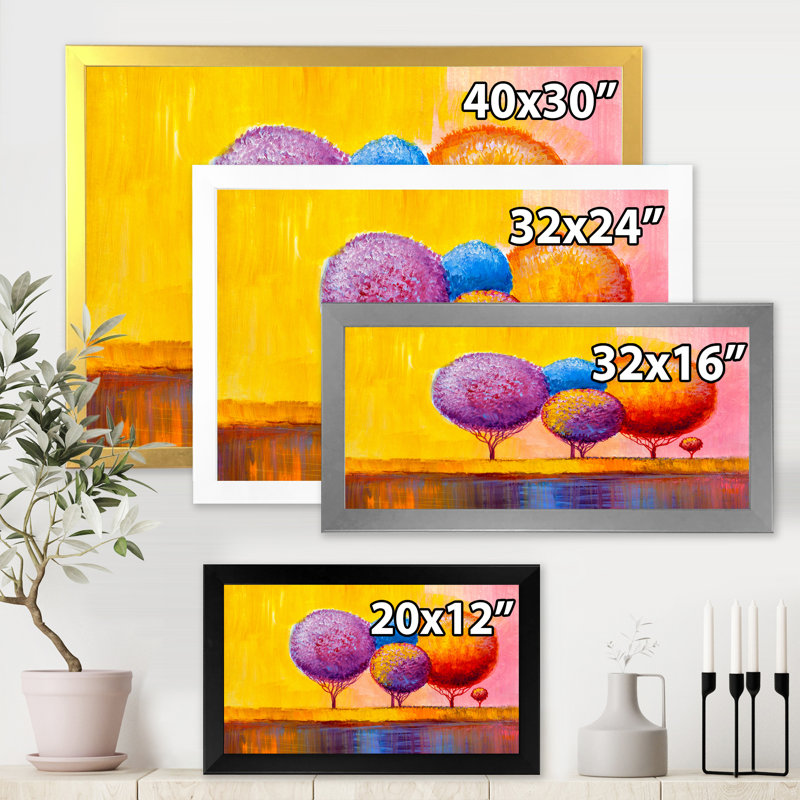 «Autumn Fantasy Trees I», peinture sur toile, H 24 po x l 32 po x P 1 po, Cadre photo argenté