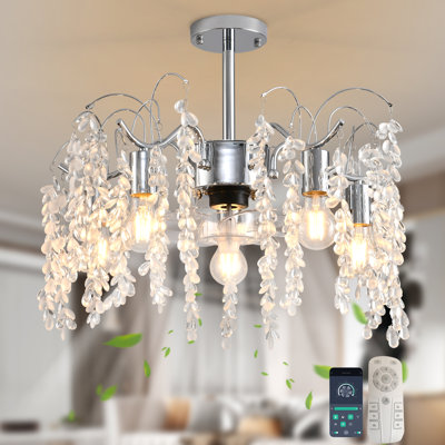 50 cm 7 - Blade Crystal Chandelier Ceiling Fan with Light Kit and Remote Control and APP
