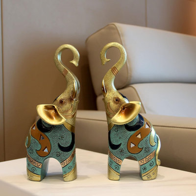 Statue d'éléphant doré et petite figurine pour la décoration intérieure