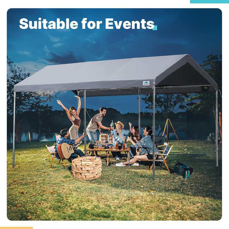 ADVANCE OUTDOOR 10x15 ft Carports Heavy Duty Car Canopy Garage Party Tent Boat Shelter, Adjustable Height from 9.5 ft to 11 ft, Grey