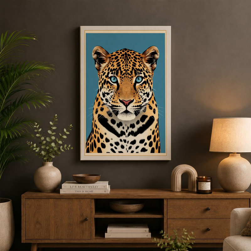 Leopard Gaze Modern - Wrapped Canvas, 18x12 - 45.7 x 30.5 cm, Terracotta Border
