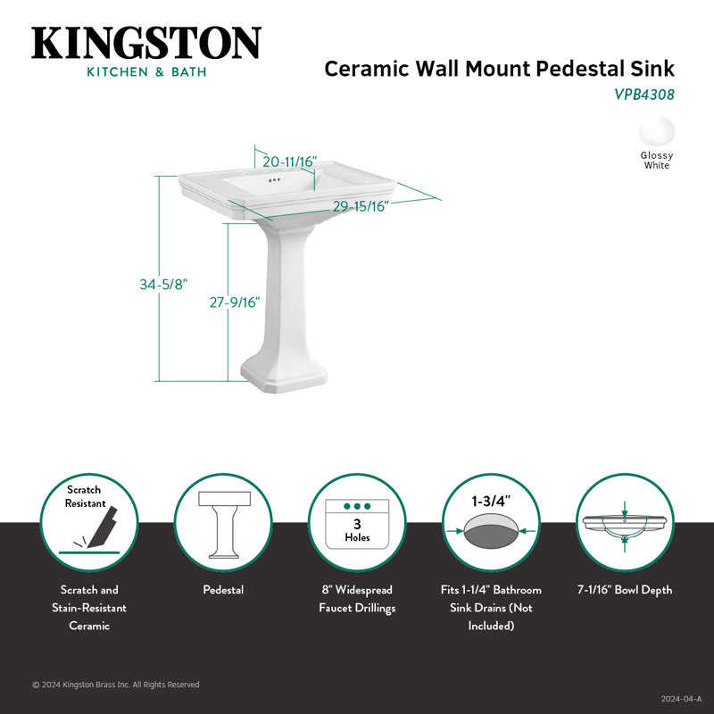 Lavabo sur pied en céramique Kingston
