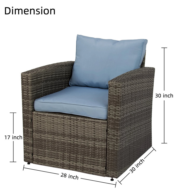 Arroya Wicker Outdoor Club Chair Patio 2 Person Seating Group, Gray, Light Blue