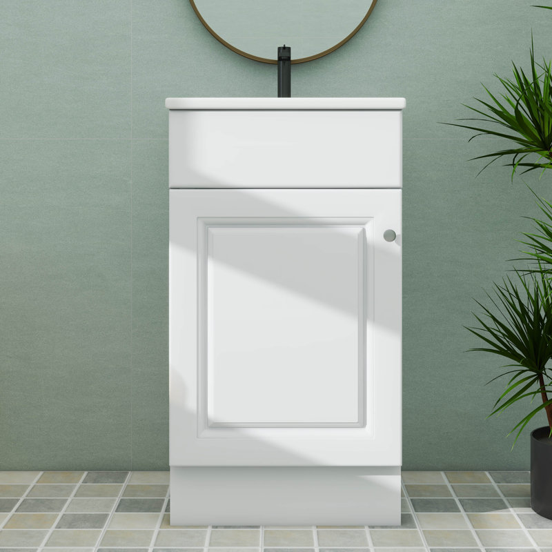 Meuble-lavabo compact de 18 po avec meuble-lavabo et tablette réglable, Blanc