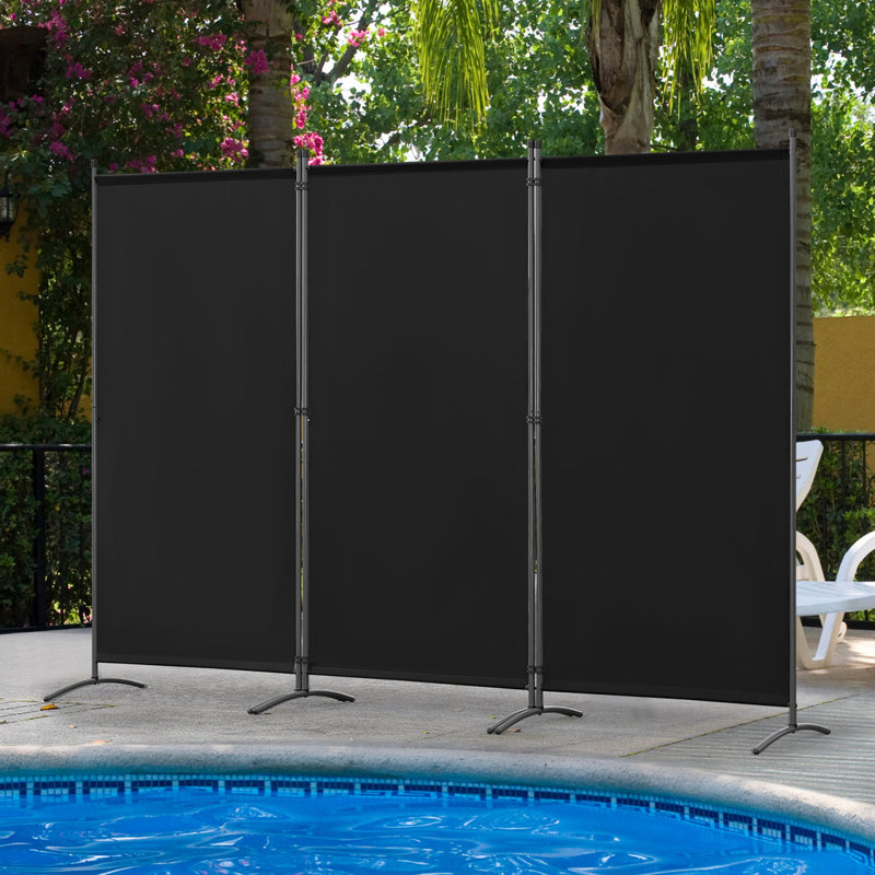 243cm W x 180cm H 3 - Panel Metal Folding Room Divider, Black