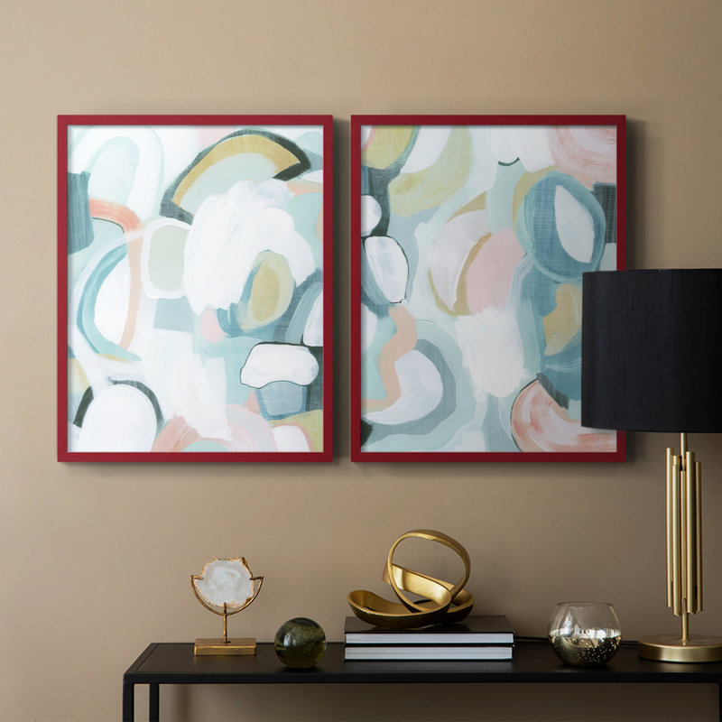 «Pastel Garden Abstraction I», reproduction encadrée de qualité supérieure - prête à être accrochée - aucun clou requis - aucun clou requis