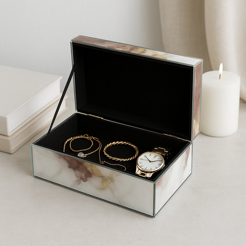 Patroula Statement Decorative Box with Abstract Finish and Lid – Modern Organizer for Jewelry, Keepsakes, or Accessories – Decorative Storage for Entryway, Office, or Living Room – 8"