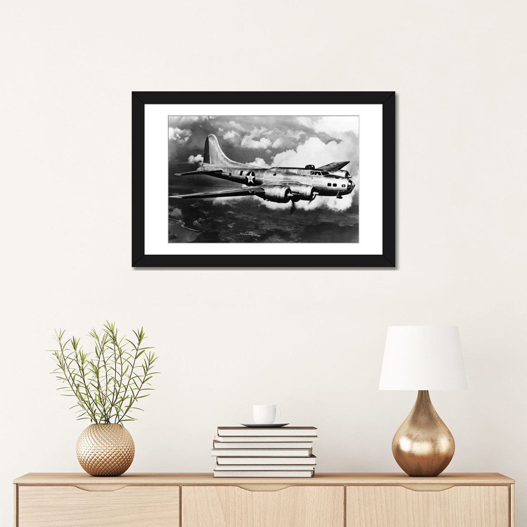 " 1940s World War II Airplane Boeing B-17E Bomber Flying Through Clouds " East Urban Home Mat 