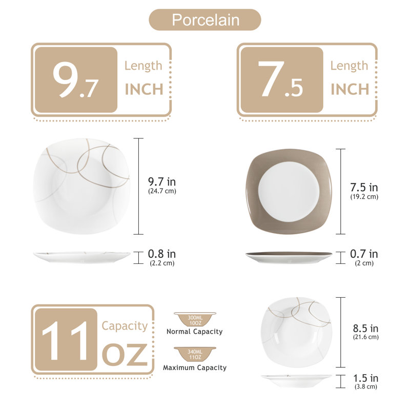Ellum 18 Piece Porcelain China Dinnerware Set - Service for 6
