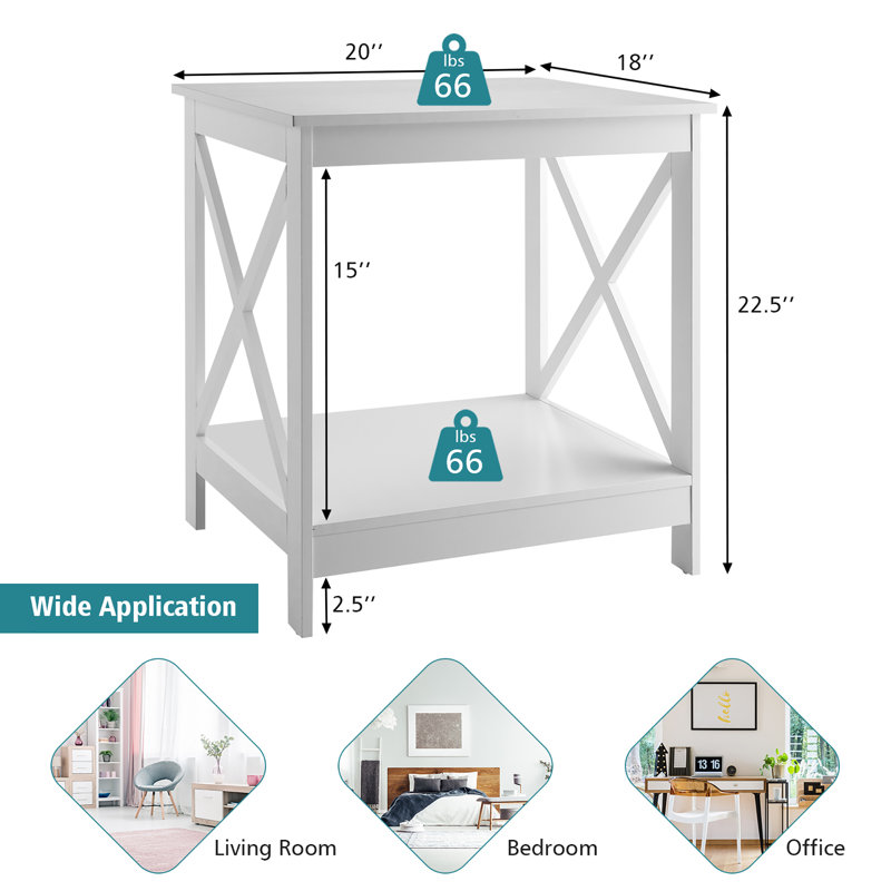 Table de bout avec rangement Temperence, Blanc, Blanc