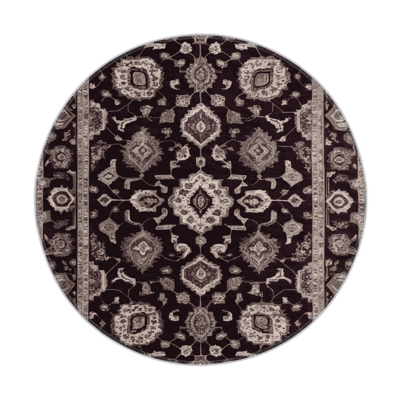 Tapis noir intérieur et extérieur Tabriz, Rond 5 pi