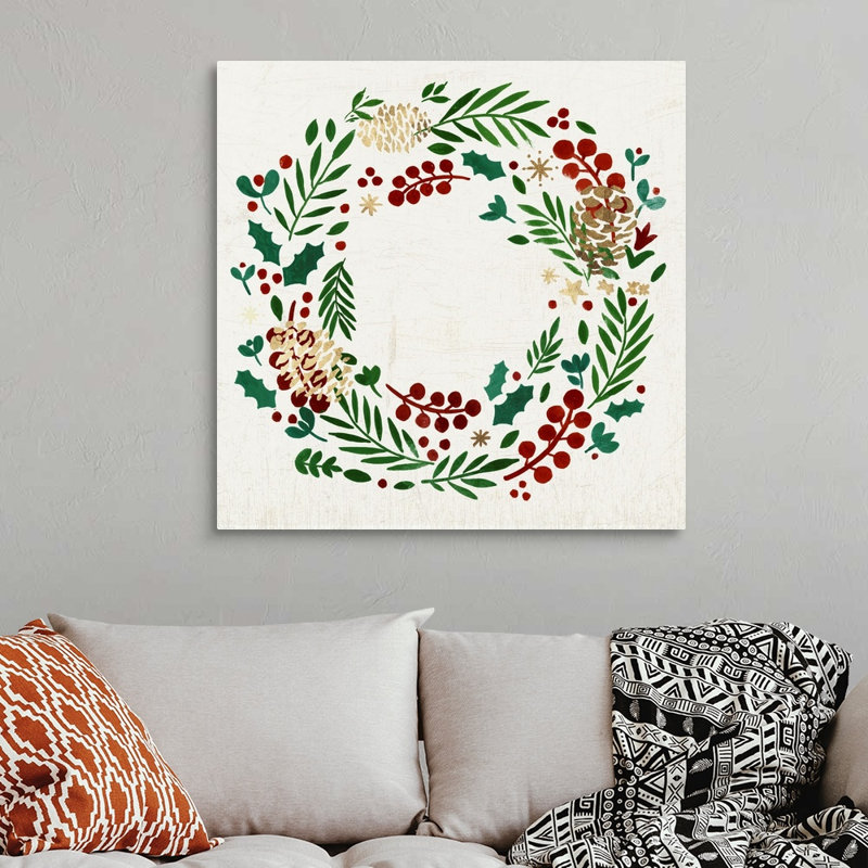 Couronne avec pommes de pin-reproduction d’art sur toile, H 36 po x l 36 po x P 1,25 po, Toile tendue