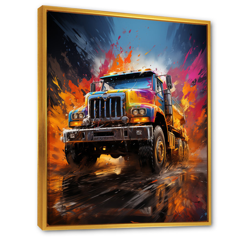 " Expressionist Monster Truck Fury I ", Gold Floater Framed, 40" H x 30" W x 1.5" D