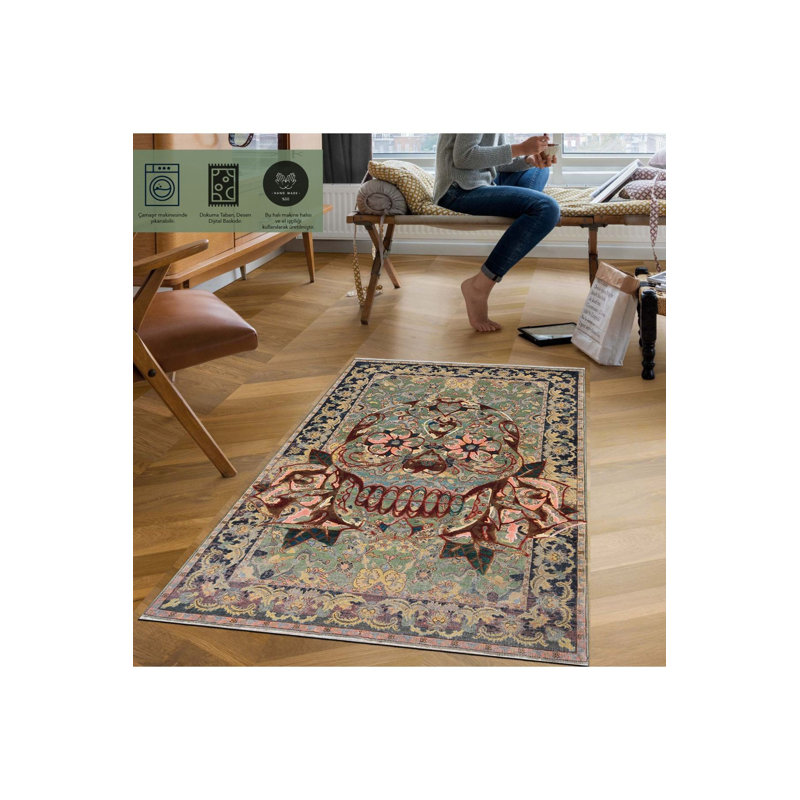 Tapis lavable imprimé crâne et motif rétro, Sous-tapis rectangulaire de 3 pi 3 po x 4 pi 11 po