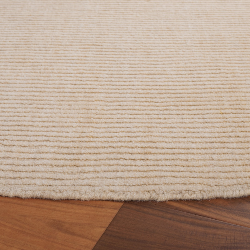 Canup Hand Loomed Wool/Cotton Striped Rug in Ivory, Round 6'