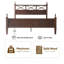 Structure de lit plateforme très grand en bois massif avec tête et pied de lit, base à lattes durable 12 avec pieds en métal, assemblage facile, antidérapant et anti-bruit, aucun sommier requis, finition chêne rôti foncé-338601600-338601725