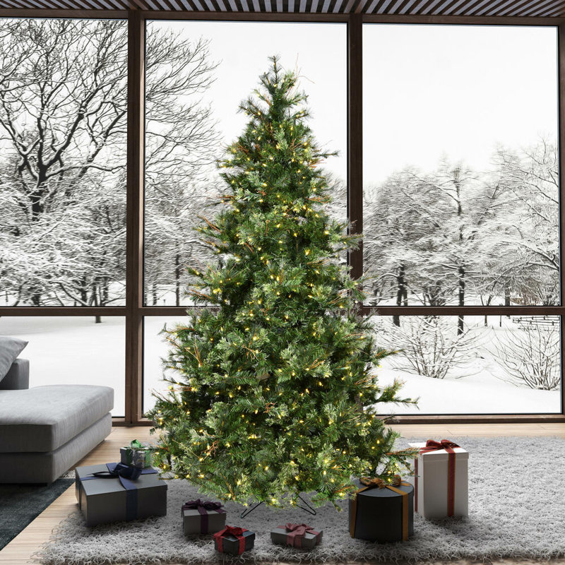 Galarza Lighted Artificial Pine Christmas Tree, 9' H