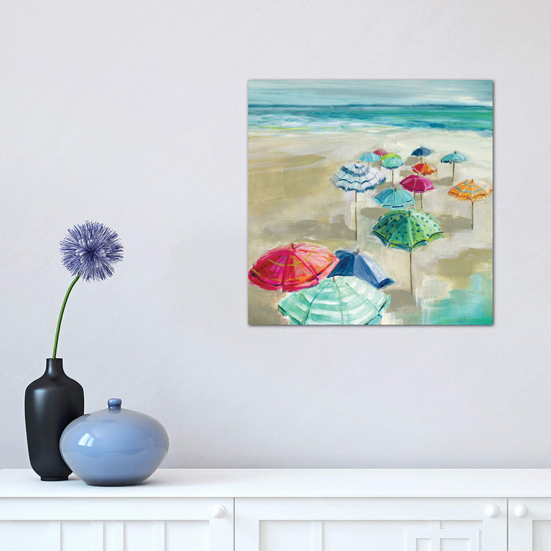 Umbrella Beach I by Carol Robinson - Painting on Canvas, No Frame, 93.98 cm H x 93.98 cm W x 1.91 cm D