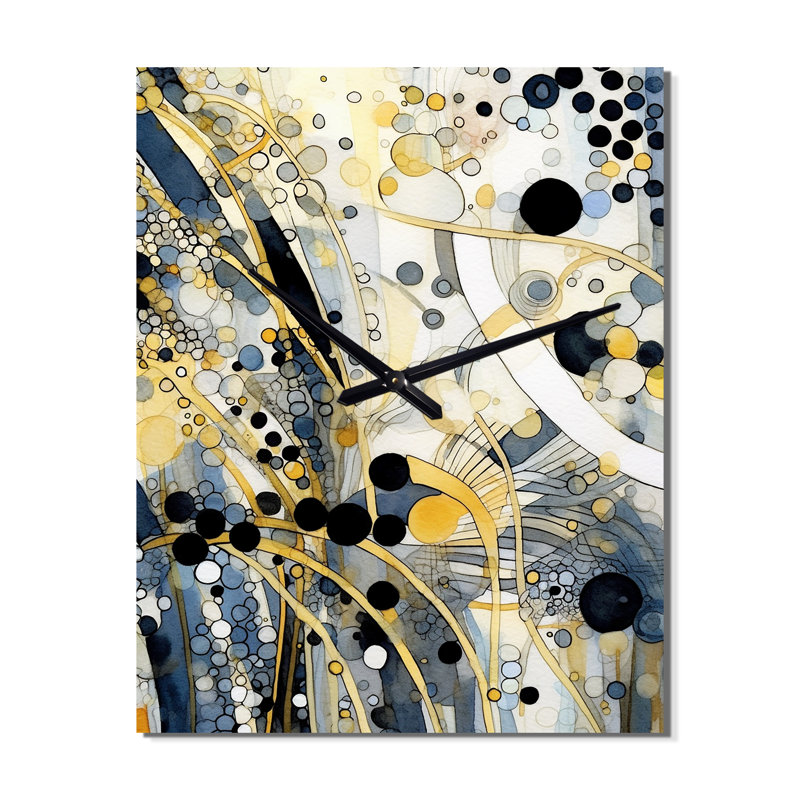 Abstrait pastel avec taches noires et dorées - horloges murales géométriques modernes, Médium