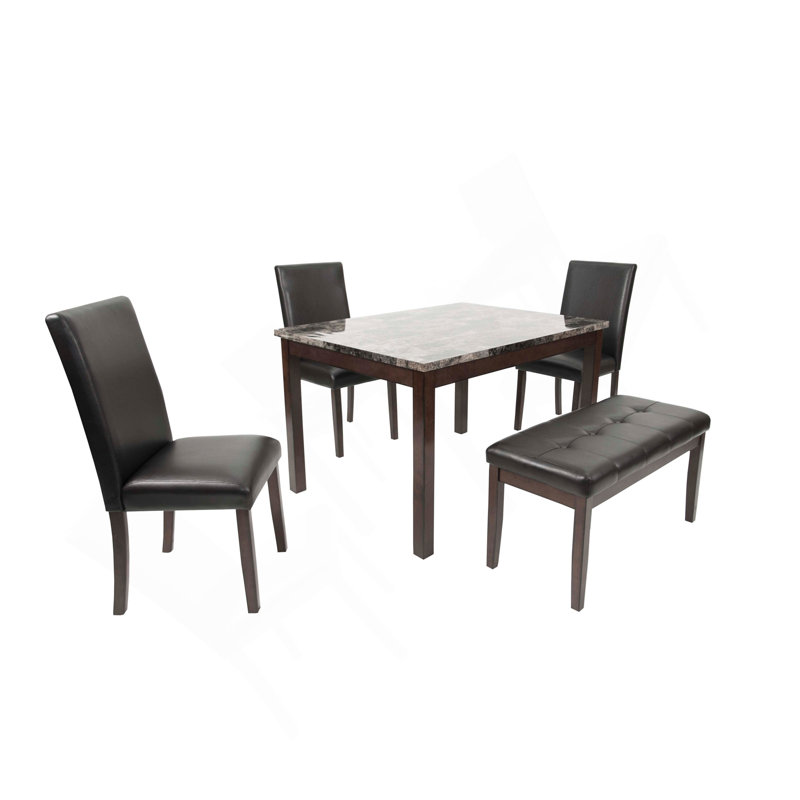 Ensemble repas 5 pièces avec chaises et banc, Noir, Espresso