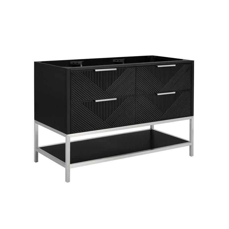 Diamond 48'' W Single Vanity, Italian Carrara Marble, Matte Black, Walnut
