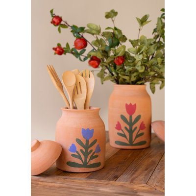  Boîtes de rangement décoratives en argile avec motif floral (ensemble de 2) 7 po
