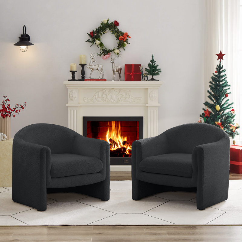 Divaraj Upholstered Barrel Chair, Dark Gray Boucle