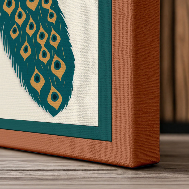 Elegant Peacock Profile Botanical - Wrapped Canvas, 30x20 - 76.2 x 50.8 cm, Terracotta Border