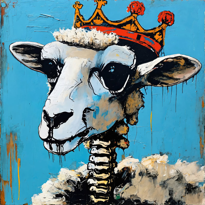 Sheep! -Homage-Basquiat, estampe numérique sur toile tendue avec châssis, H 36 po x l 36 po