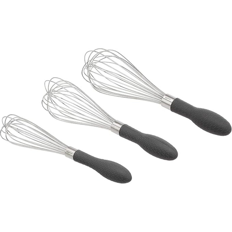 Ensemble de fouets en acier inoxydable pour la cuisson - 3 pièces, noir / argent
