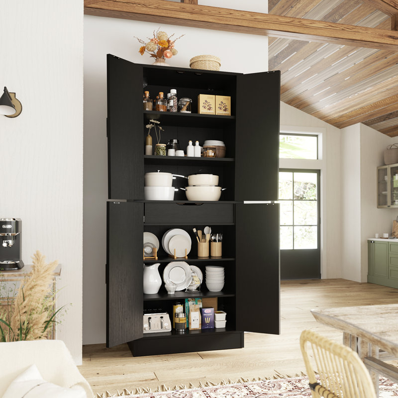 Armoire de rangement 71 po avec 4 tablettes réglables et tiroir, Noir, L 23,6 po