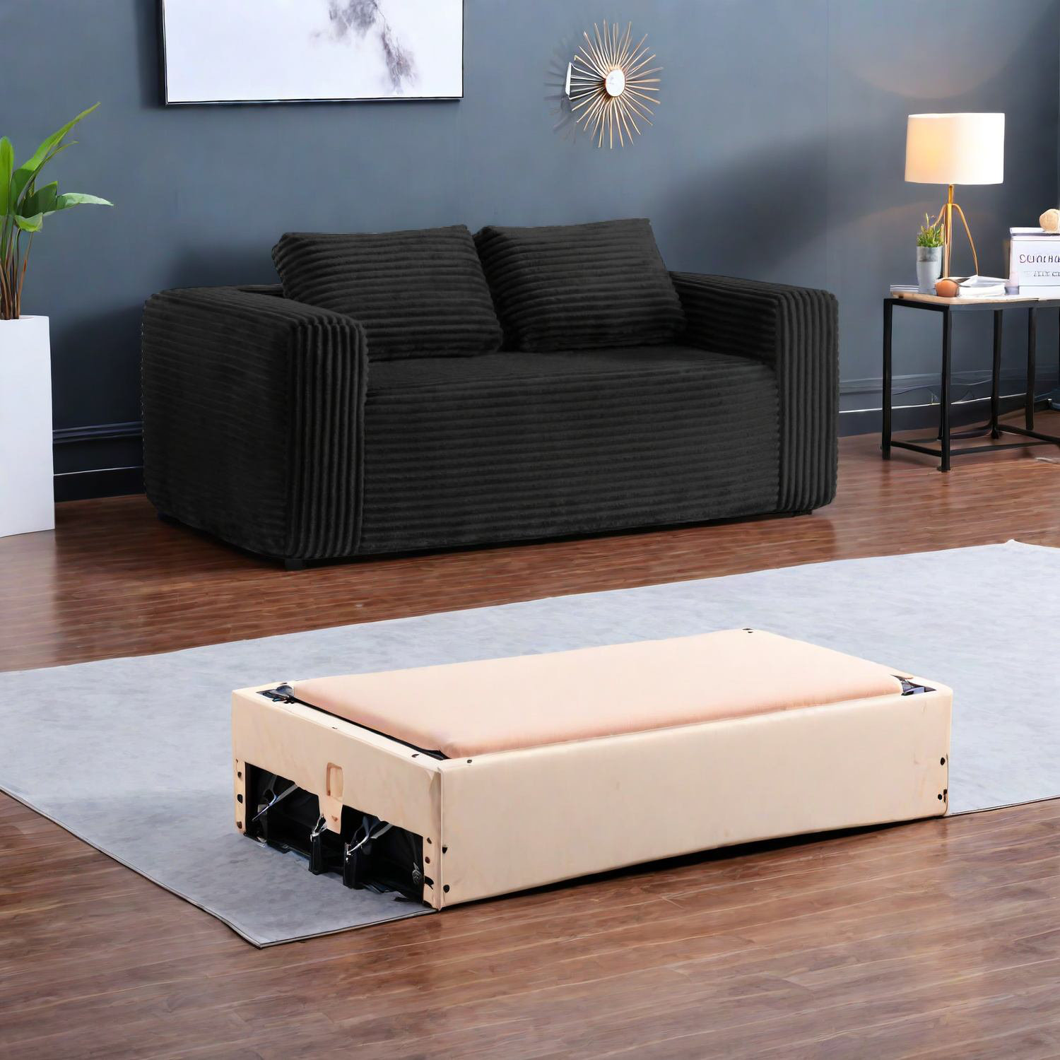 View of Wrought Studio™ Compact Modern Sofas, Corduroy Upholstery, Black 2 ...
