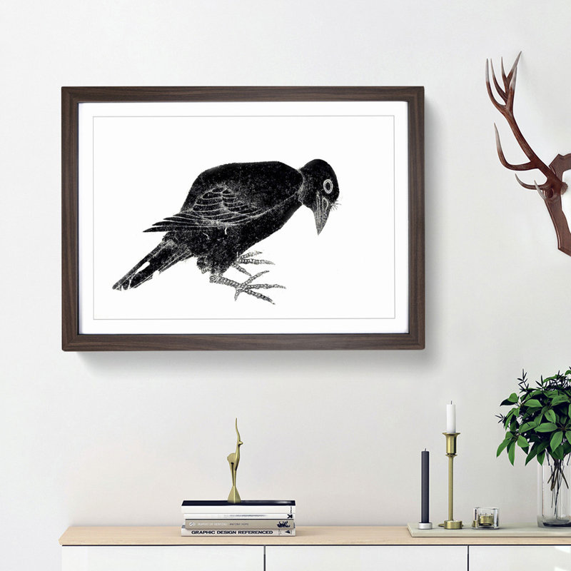 Crow by Katsushika Hokusai - Framed Print, 27cm H x 36cm W x 2cm D, Walnut Framed