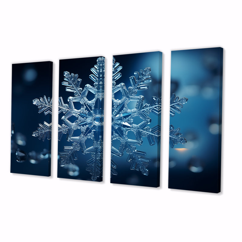 «Blue Snowflake Holiday I - Winter Landscape», art mural 4 pièces, H 28 po x l 48 po