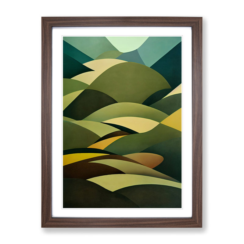 Abstract Meadow Landscape No.1 - Wall Art, 66cm H x 48cm W, Walnut Framed Paper, White
