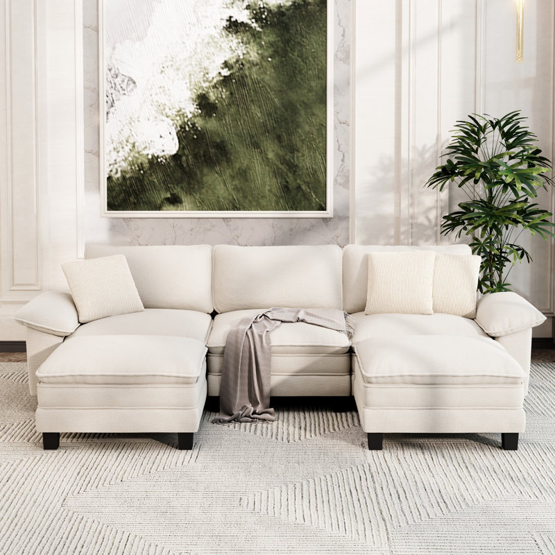 124" Modular Sectional Sofa, Oversized U Shaped Couches With Ottomans, 5-seater Deep Seat Sofa With Throw Pillow