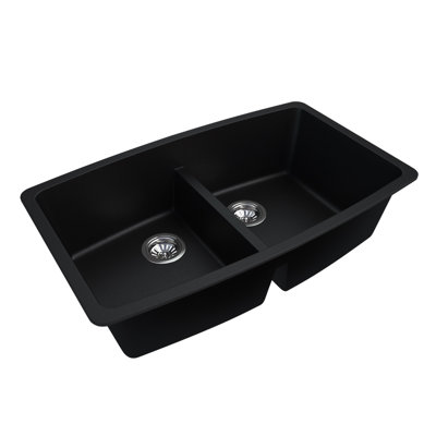 Bluva 33 In. Granite Double Bowl Kitchen Sink In Black