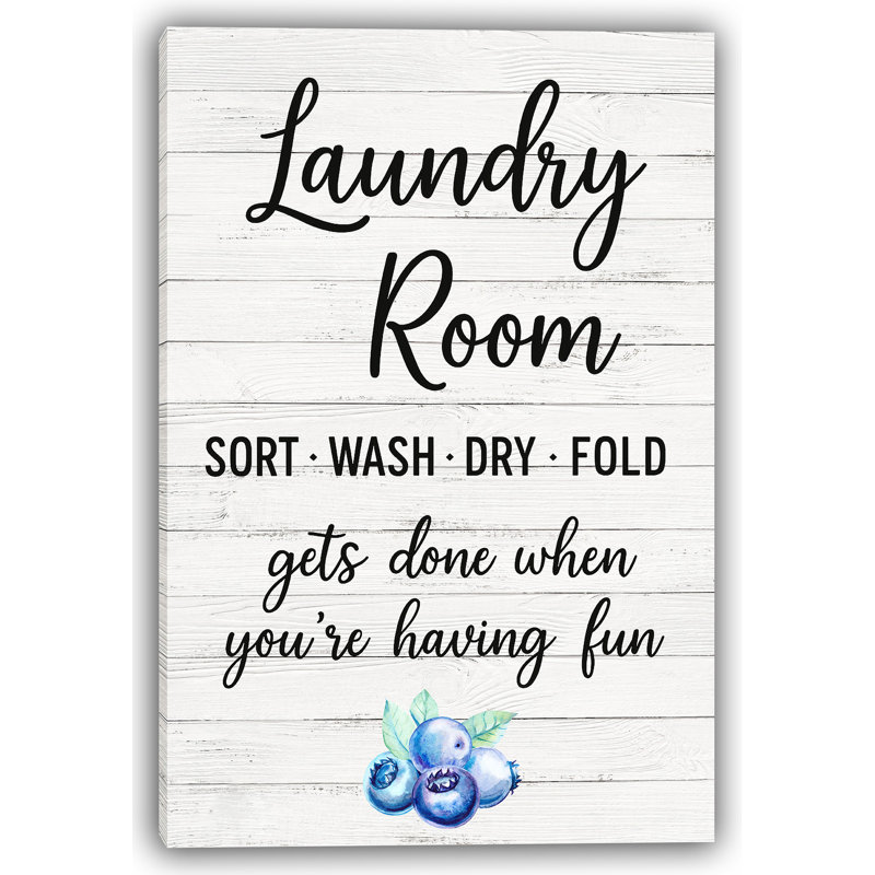 «Laundry Room - Sort, Wash, Dry, Fold», art mural sur toile sur le thème des bleuets, H 16 po x l 12 po