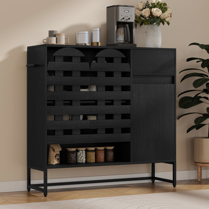 Woven Door Accent Cabinets,with Arched Doors, Black
