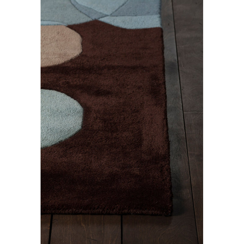 Osteen Authentic Hand-Tufted Handmade Brown, Beige & Blue Modern Overlapping Geometric Circles Wool Area Rug