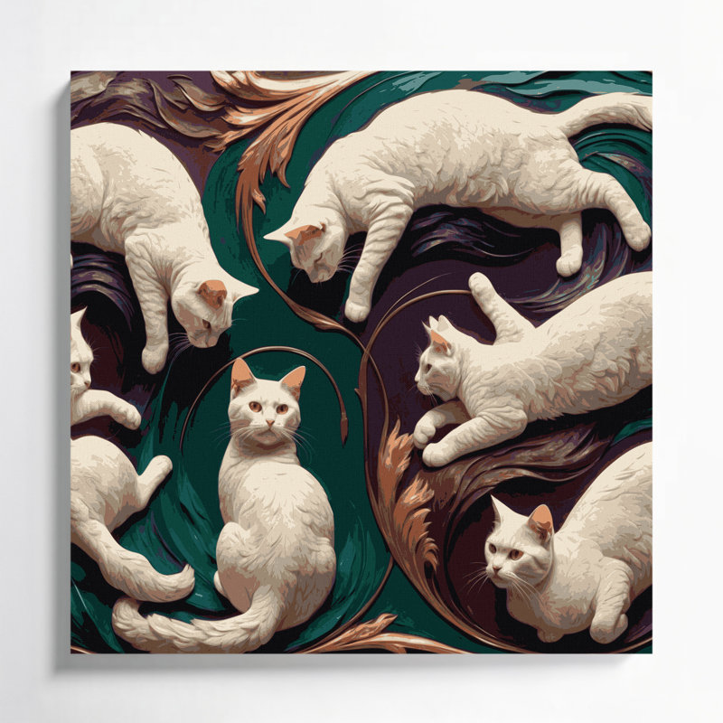 Cats American Curl, art mural sur toile noire, H 32 po x l 32 po