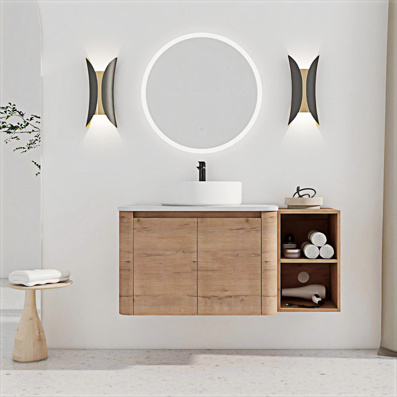 Wall-Mounted Bathroom Vanity With Ceramic Art Sink, White