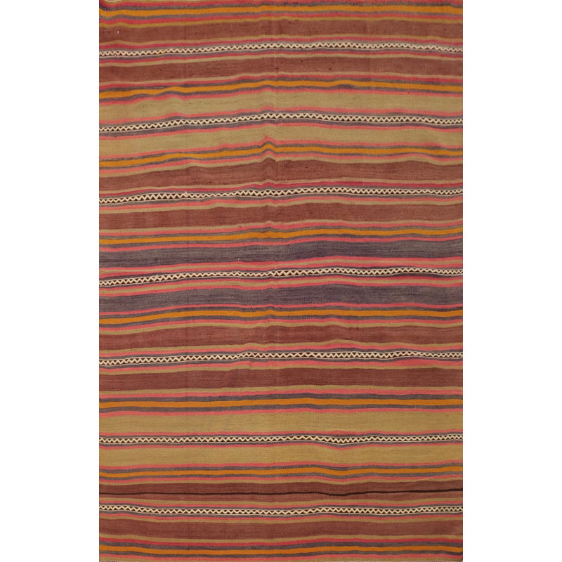 Tapis kilim à rayures colorées 5 x 6 avec détails complexes