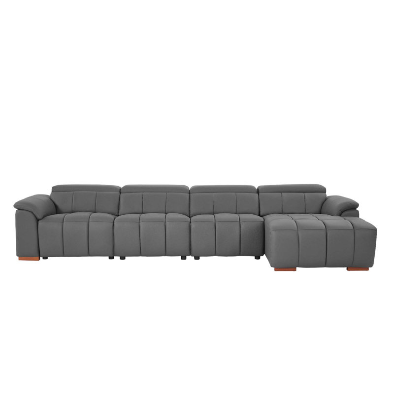 144.87" Genuine Leather Power Reclining Sectional With USB Port, Right Hand Facing, Dark Gray Genuine Leather