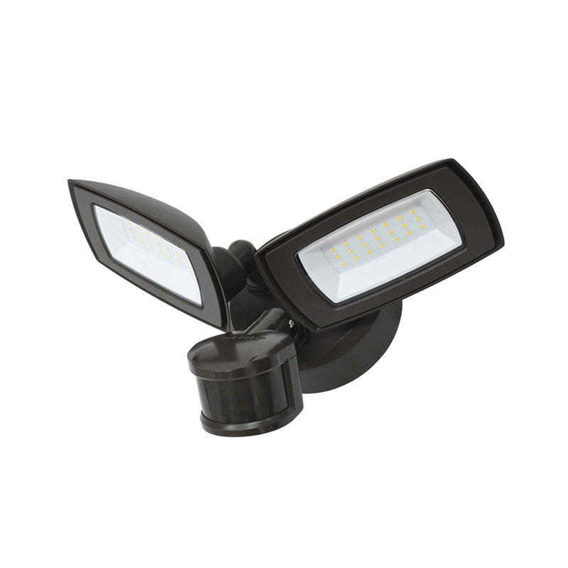 Projecteur extérieur intégré à DEL à double tête activé par le mouvement, 30 W, 4 000 K, 3 000 lumens, finition bronze - Éclairage de sécurité extérieur