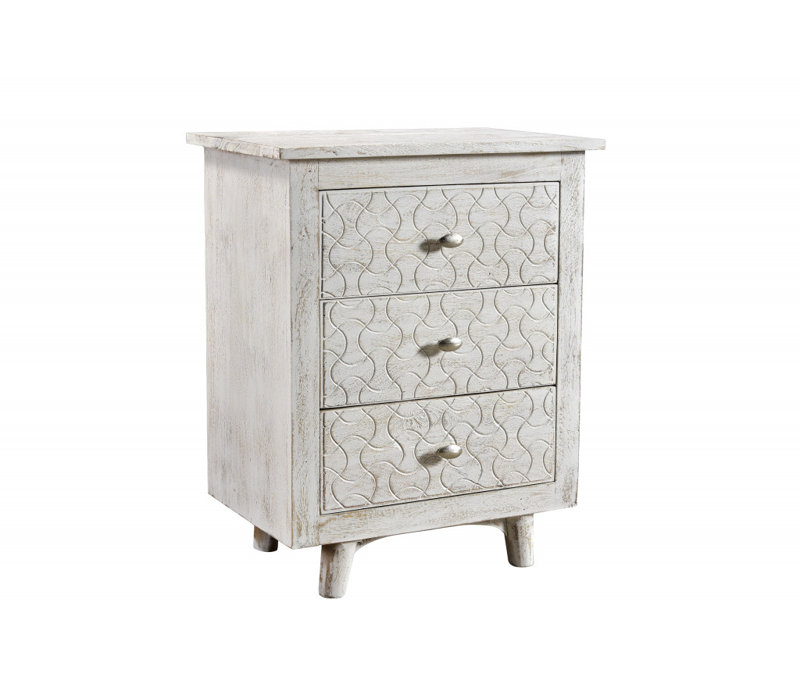 30" White Three Drawer Nightstand