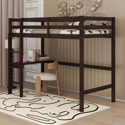 Wood Loft Bed Twin Size With Desk, Loft Bed With Rails